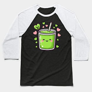 Cute Kawaii Green Smoothie Drink with Hearts | Vegan Design for Kawaii Lovers Baseball T-Shirt